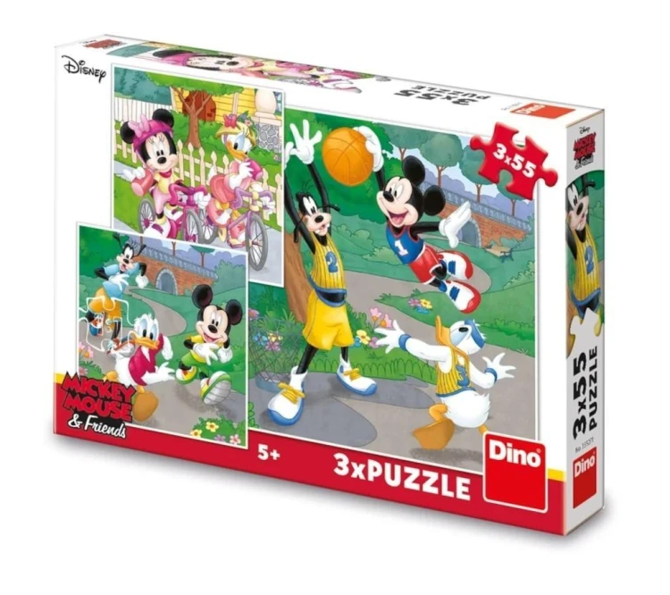 Puzzle 3x55 Myszka Miki Sportowcy, Dino Toys