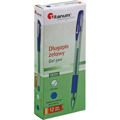 Długopis żelowy 0,5mm niebieski (12szt), Titanum