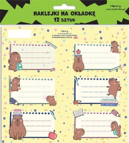 Naklejki na zeszyty - Kapibary (12szt), Henry