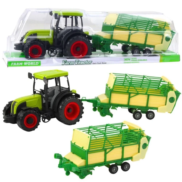 Traktor rolniczy przyczepą zielono-żółtą, Leantoys