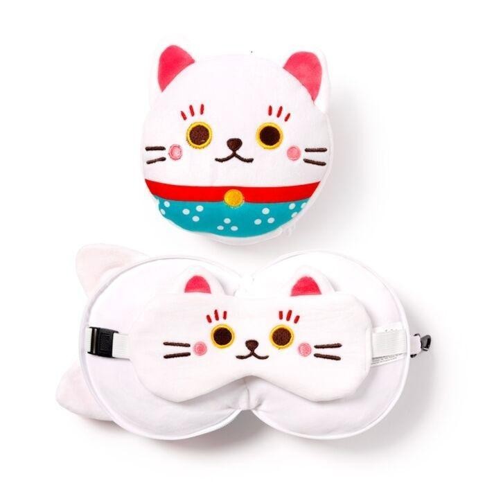 Poduszka podróżna i maska na oczy Kot Maneki Neko