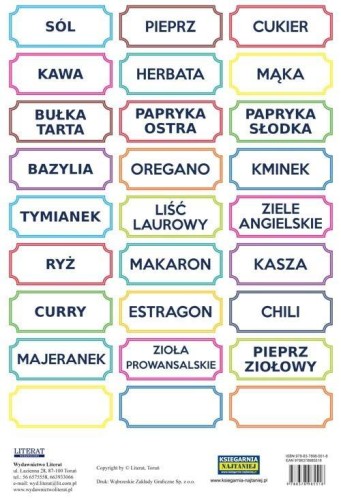 Naklejki na przyprawy kolorowe, LITERAT