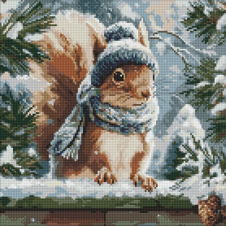 Diamentowa mozaika - Zimowa wiewiórka 40x40cm