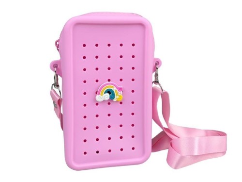 Torebka crossbody silikon różowa + przypinka