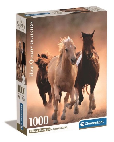 Puzzle 1000 Compact Running Horses, Clementoni