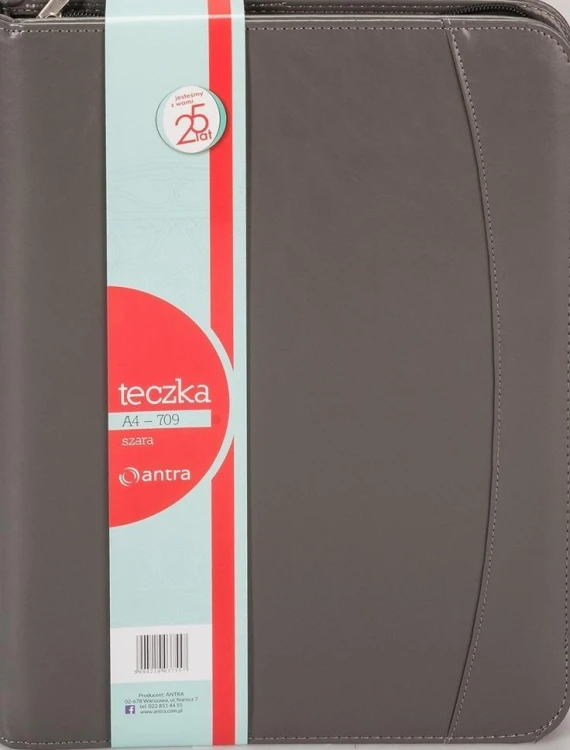 Teczka A4 709 szara na suwak, Antra