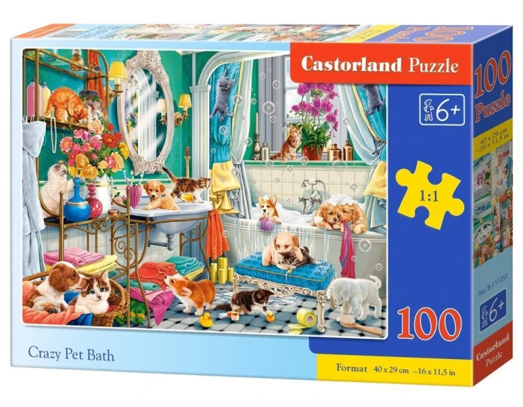 Puzzle 100 Crazy Pet Bath CASTOR, Castorland