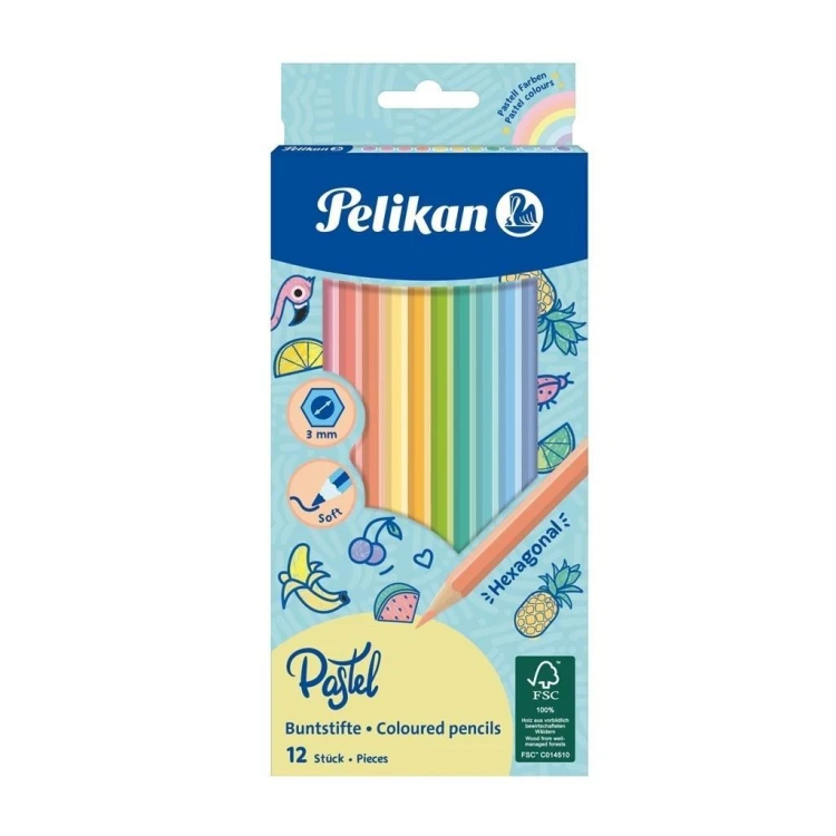 Kredki pastelowe 12 kolorów, PELIKAN