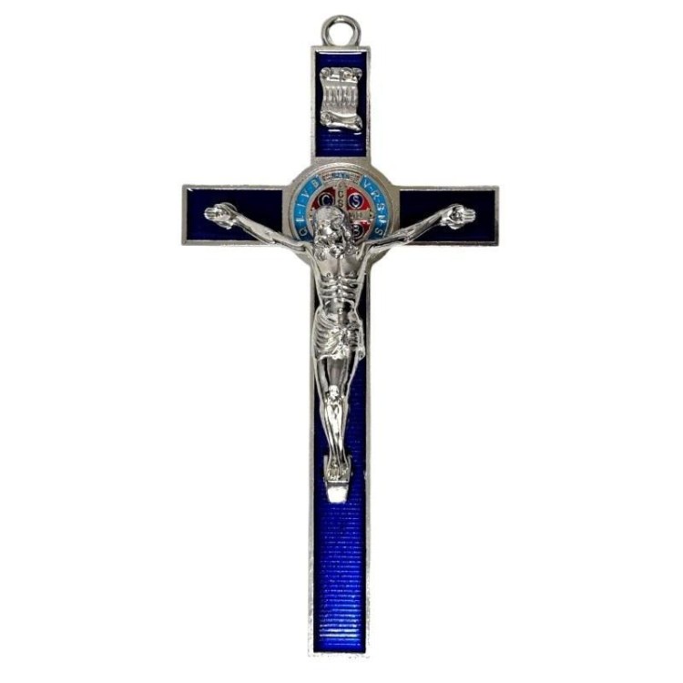Krzyż granatowy metalowy Benedykta 30cm