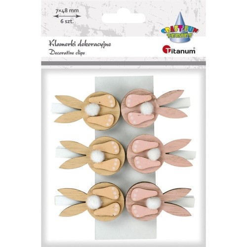 Ozdoba drewniana Klamerki zajączki 6szt, Titanum
