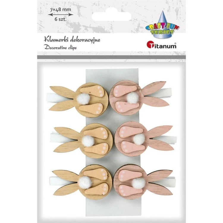 Ozdoba drewniana Klamerki zajączki 6szt, Titanum