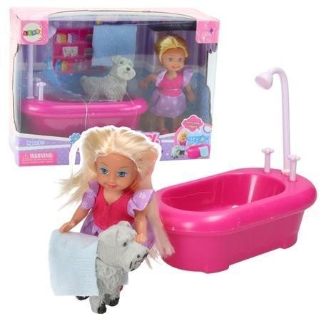 Zestaw mini laleczka z wanną i pieskiem, Leantoys