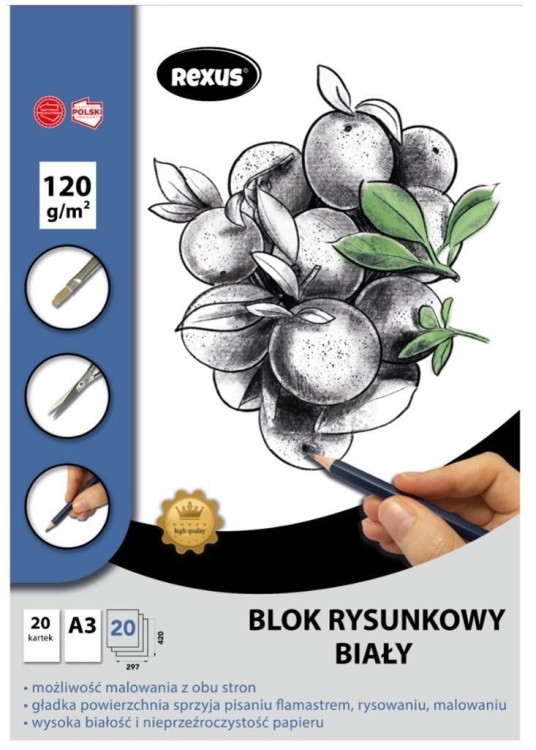 Blok rysunkowy A3/20K biały Premium, Beniamin