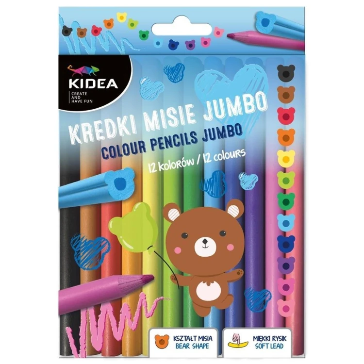 Kredki Misie Jumbo 12 kolorów KIDEA, DERFORM