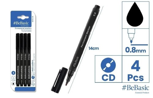 Marker permanentny 4szt czarny, BeBasic