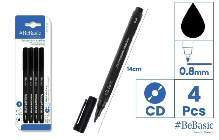 Marker permanentny 4szt czarny, BeBasic