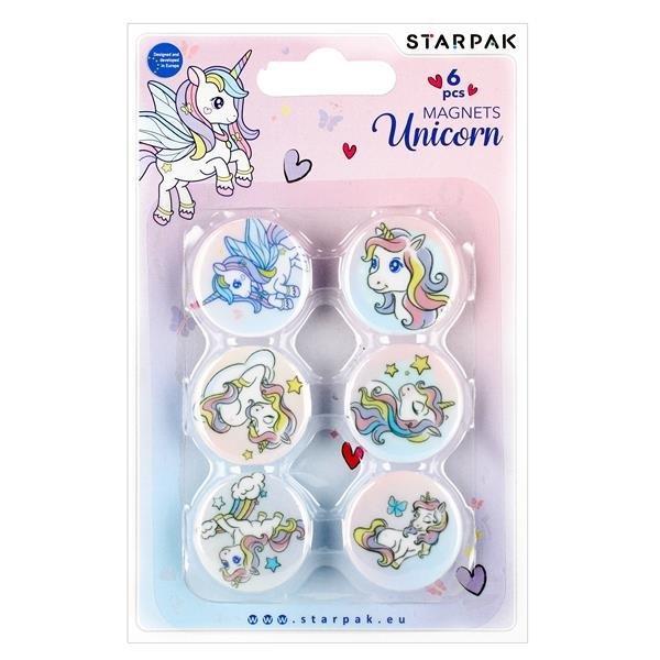 Magnes kolorowy unicorn 30mm 6 sztuk, STARPAK