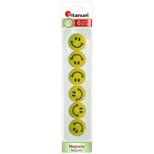 Magnesy do tablic emotikony 30mm żółte, Titanum