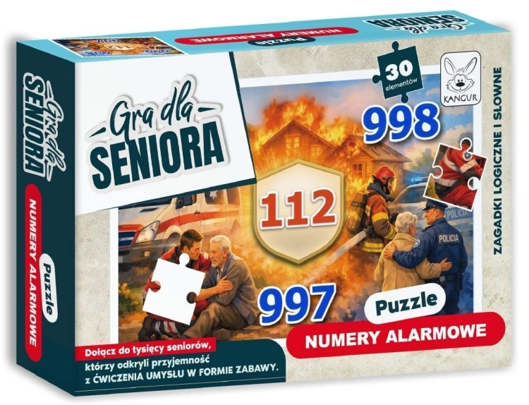 Gra dla Seniora. Puzzle Numery Alarmowe, Kangur