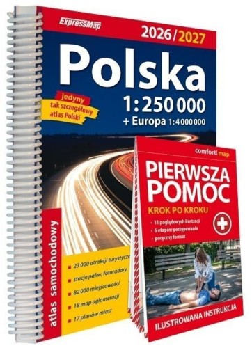 Atlas samochodowy Polska 1:250000 + Pierwsza pomoc