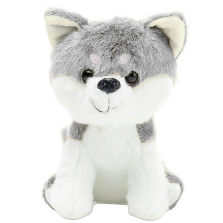 Wilk pluszowy biało-szary siedzący 20cm, Leantoys