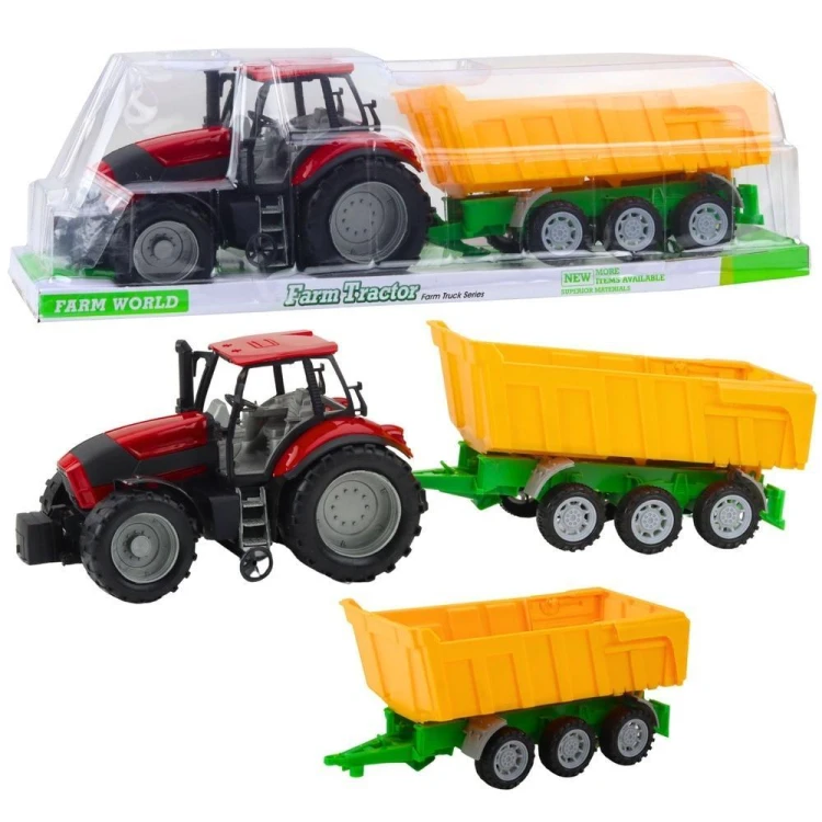 Traktor rolniczy z przyczepą zółtą, Leantoys