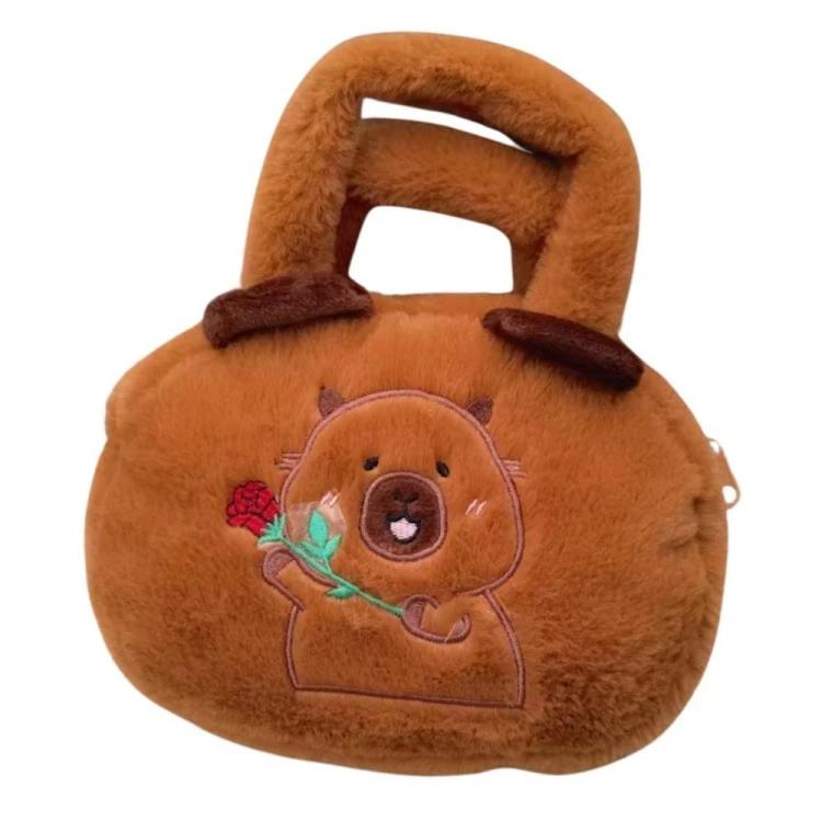 Torba pluszowa Kapibara z różą brązowy 20cm