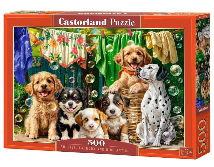Puzzle 500 Puppies, Laundry and Bird Antics CASTOR