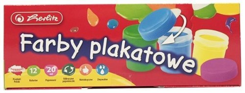 Farby plakatowe szkolne 12 kolorów x 20ml, HERLITZ