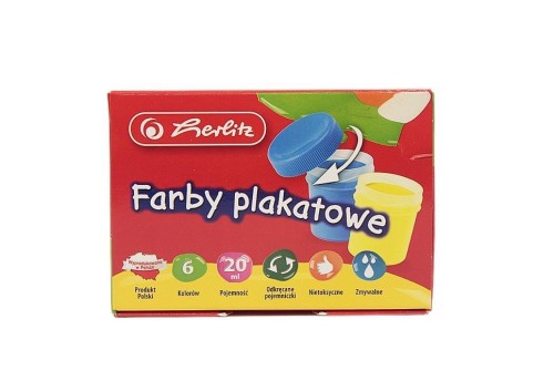 Farby plakatowe szkolne 6 kolorów x 20ml, HERLITZ
