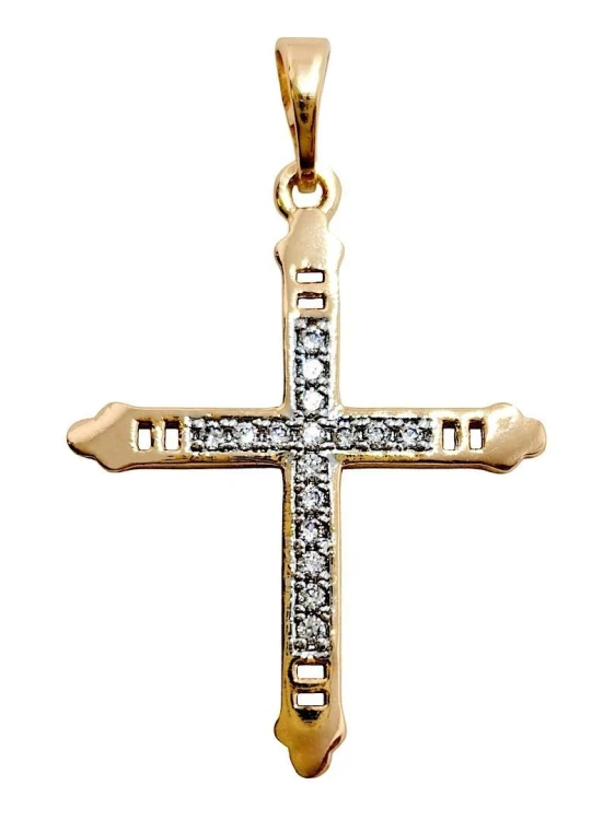 Krzyżyk cyrkonie pozłacany 28x22mm