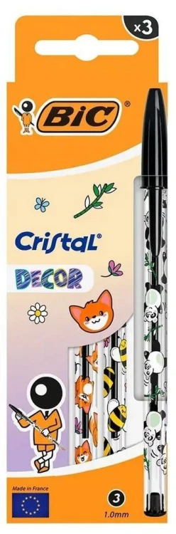 Długopis Cristal Kawaii 1mm czarny 3szt BIC, BIC