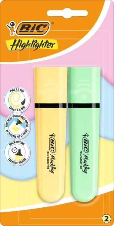 Zakreślacz Highlighter żółty i zielony 2szt, BIC