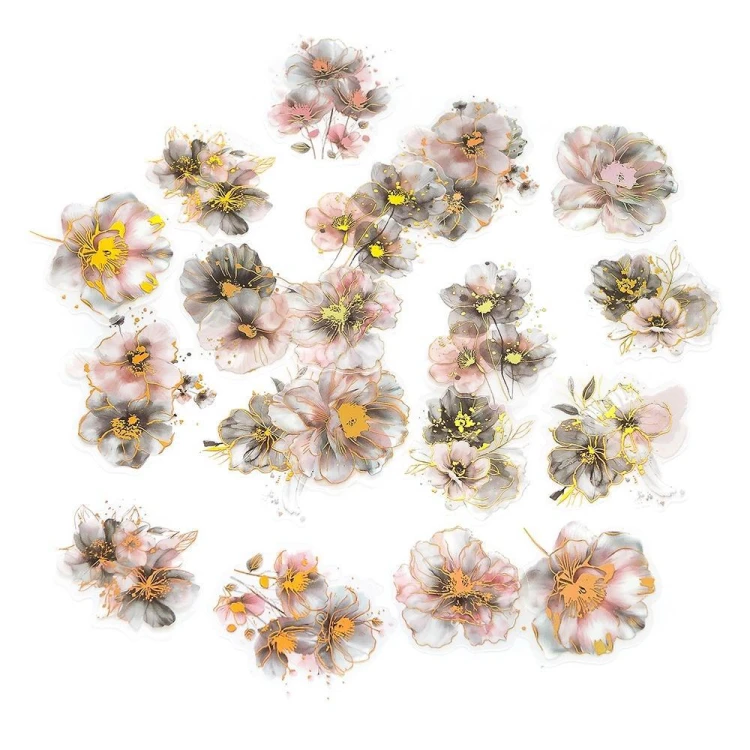 Naklejki PET kwiaty gray powder 20szt, Dalprint