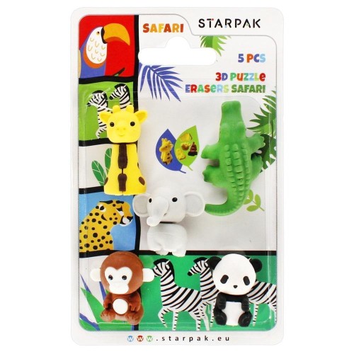 Gumka do mazania 3D puzzle 5 sztuk Safari, STARPAK