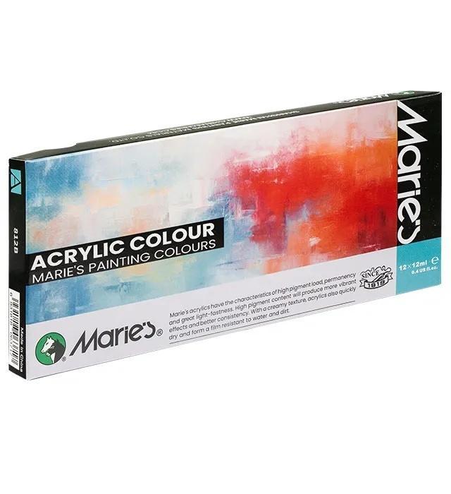 Farby akrylowe 812B 12 kolorów 12ml MARIES, Maries