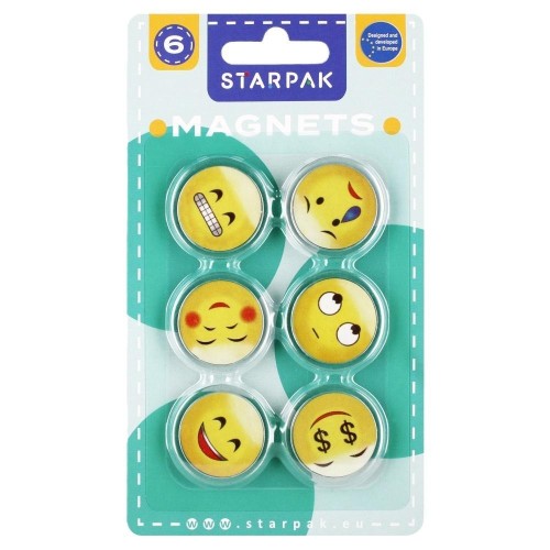 Magnes kolorowy emotikony 33mm 6 sztuk, STARPAK