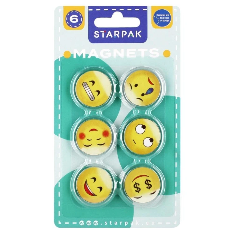 Magnes kolorowy emotikony 33mm 6 sztuk, STARPAK