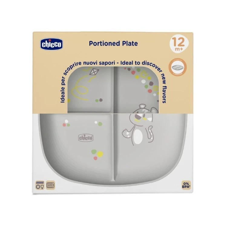 Talerz 3-dzielny szary 12m+, Chicco