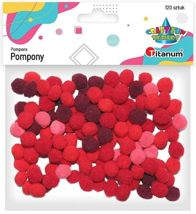 Pompony poliestrowe 10mm czerwone 120szt., Titanum