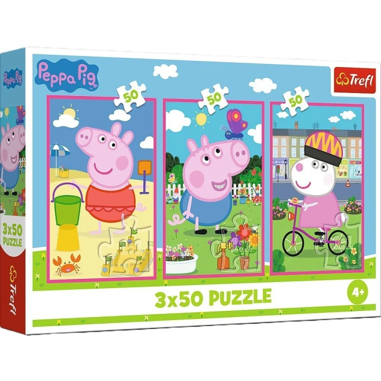 Puzzle 3x50 Siła przyjaźni Peppa Pig TREFL, Trefl