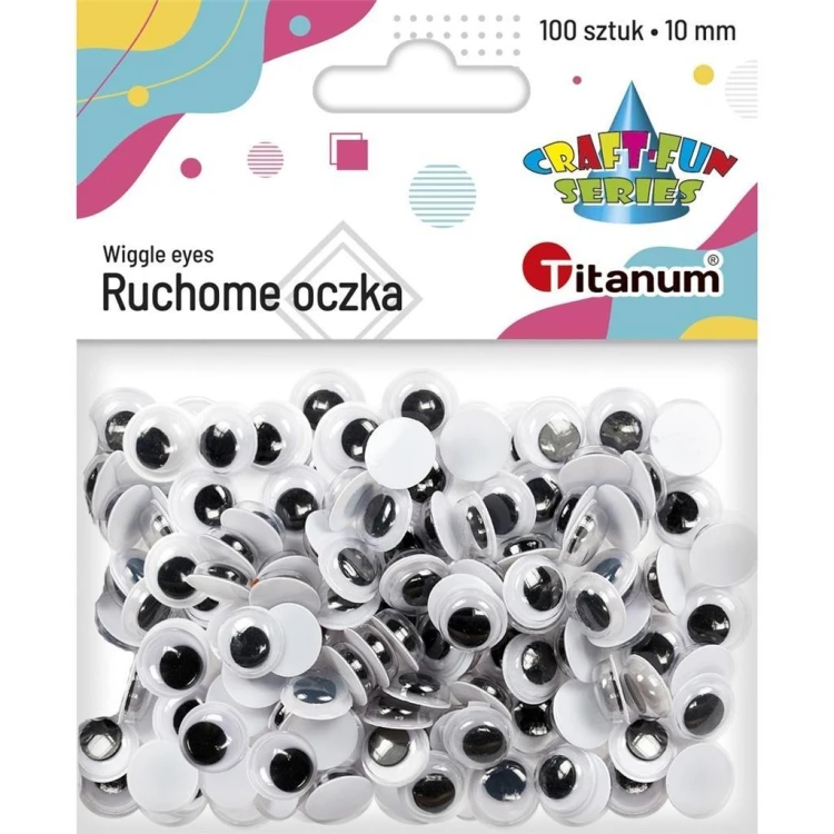 Oczy bez kleju i rzęs 10mm 100szt, Titanum