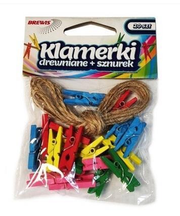 Klamerki + sznurek kolorowe 20szt, Brewis