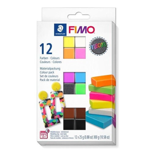 Zestaw Fimo Neon 12 kostek x 25g, Staedtler