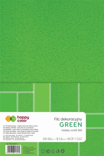 Filc dekoracyjny zielony 10szt HAPPY COLOR, GDD