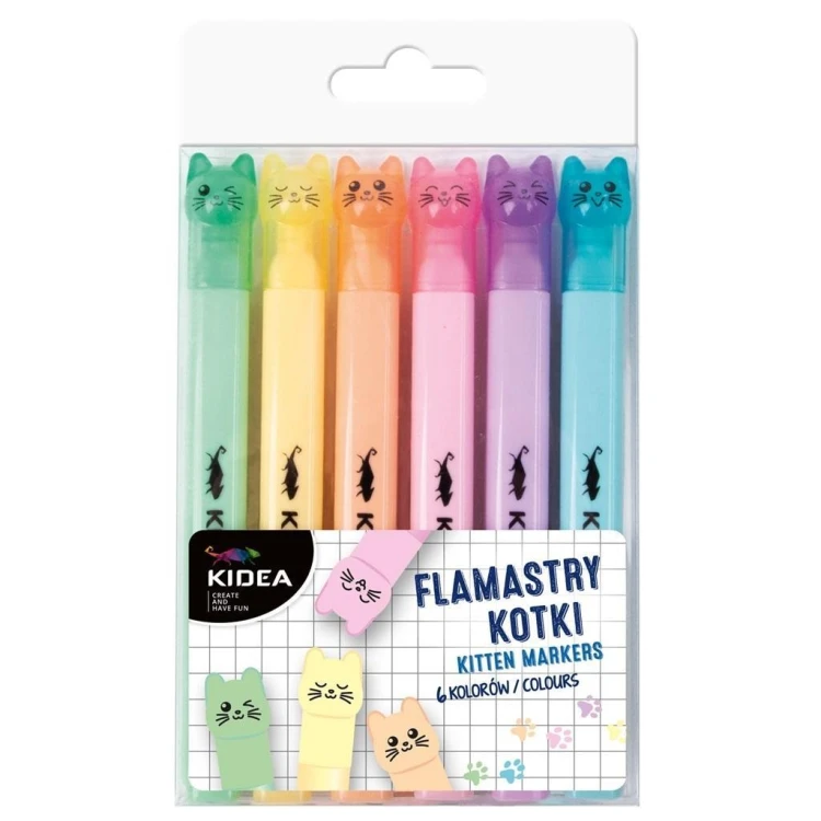 Flamastry kotki 6 kolorów KIDEA, DERFORM