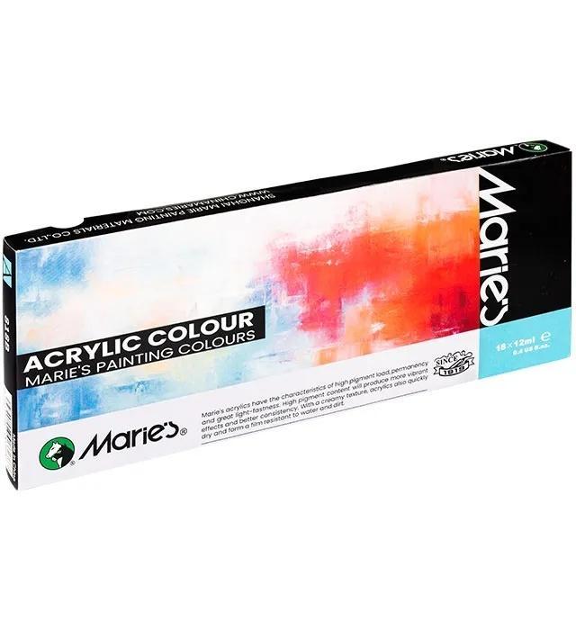 Farby akrylowe 18 kolorów 12ml MARIES, Grand