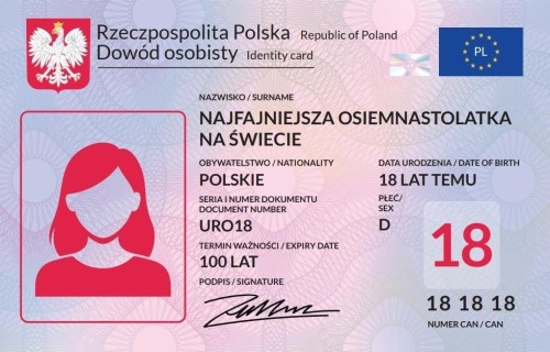 269 Karnet JCX Dowód Osobisty 18 urodziny damskie