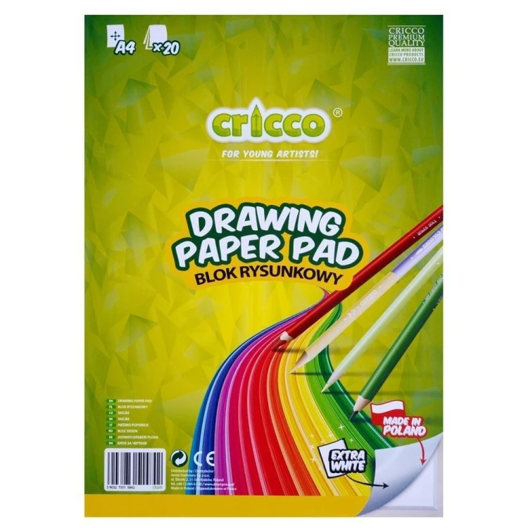 Blok rysunkowy A4/20K biały CRICCO, Cricco