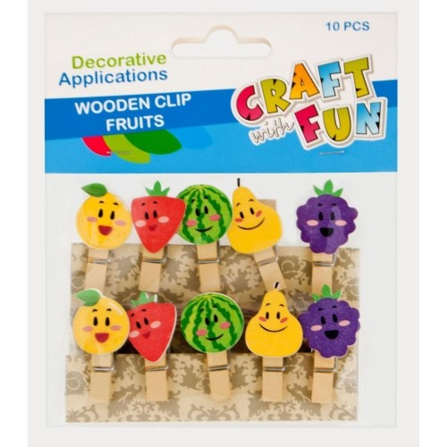 Spinacze drewniane owoce 10szt, Craft with Fun